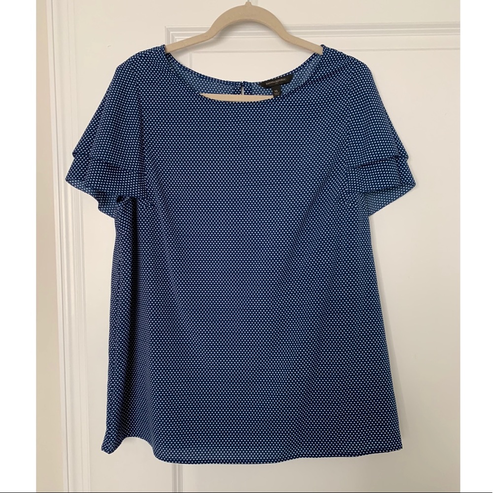 Blue and White Polka Dot Top